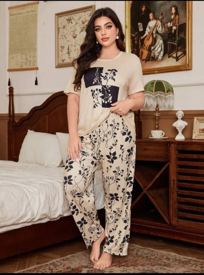 Off white Leaves Printed T-Shirt with leafs printed trouser  – Soft Feel, Cute Vibe