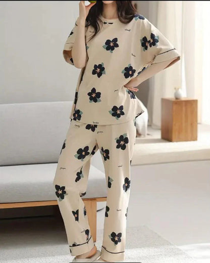 Brown Big Black All Over Flowers Print Half Sleeves – Soft Feel, Cute Vibe