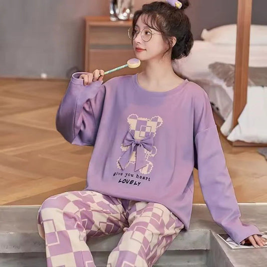 Lilac Give your heart Lovely Full Sleeves with Printed Pajama– Soft Feel, Cute Vibe