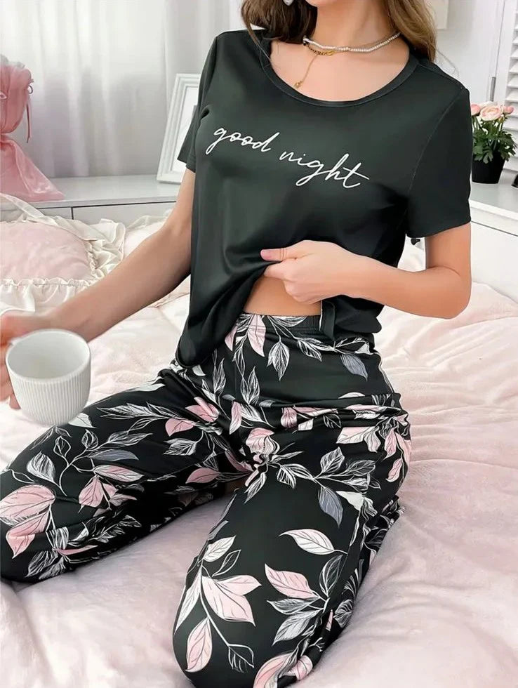 New Black Good Night With Flower Printed Trouser Half Sleeves – Soft Feel, Cute Vibe