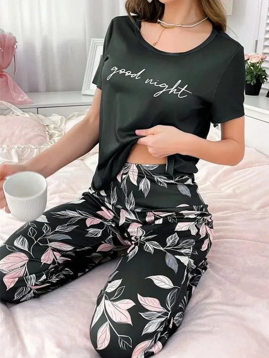 New Black Good Night With Flower Printed Trouser Half Sleeves – Soft Feel, Cute Vibe