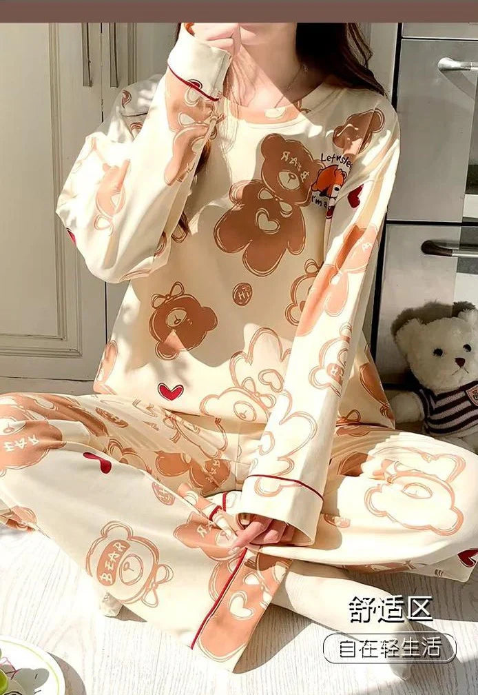 Cream Bears Let Me Sleep Full Sleeves Printed Night Suit-Soft Feel, Cute Vibe