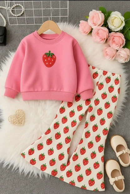 Pink Strawberry with All over Strawberry Printed Pajama Kids Tracksuit