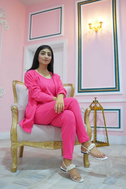 Shocking pink 3 Piece Night suit For Her – Soft Feel, Cute Vibe