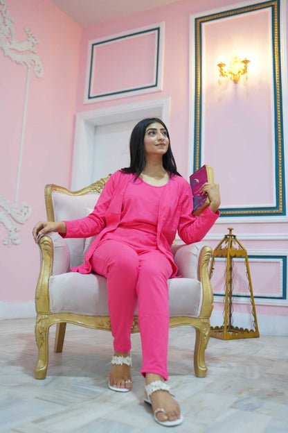 Shocking pink 3 Piece Night suit For Her – Soft Feel, Cute Vibe