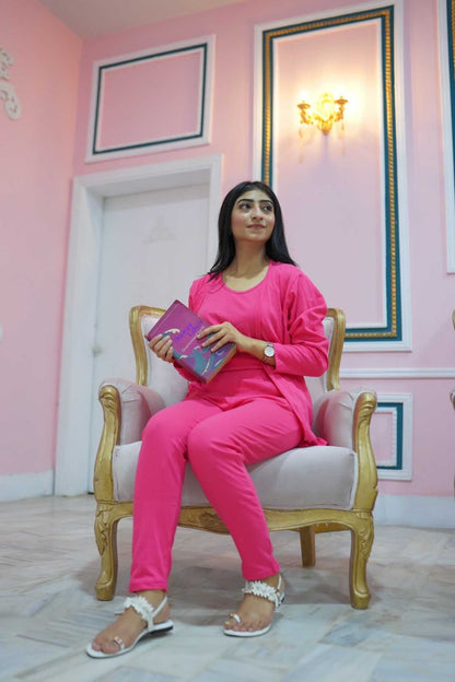Shocking pink 3 Piece Night suit For Her – Soft Feel, Cute Vibe