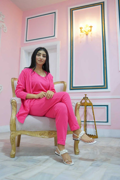 Shocking pink 3 Piece Night suit For Her – Soft Feel, Cute Vibe