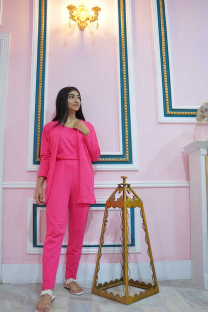 Shocking pink 3 Piece Night suit For Her – Soft Feel, Cute Vibe