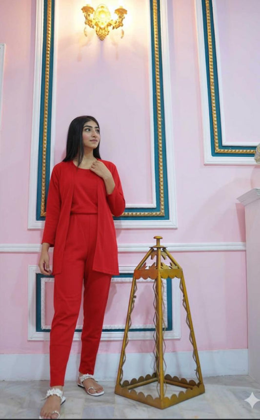 Red 3 Piece Night suit For Her – Soft Feel, Cute Vibe