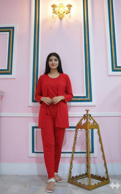 Red 3 Piece Night suit For Her – Soft Feel, Cute Vibe