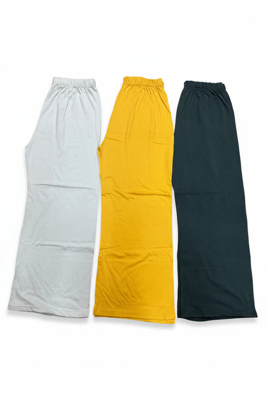 Pack Of 3 Random Colored Plazzo Pajamas For Ladies