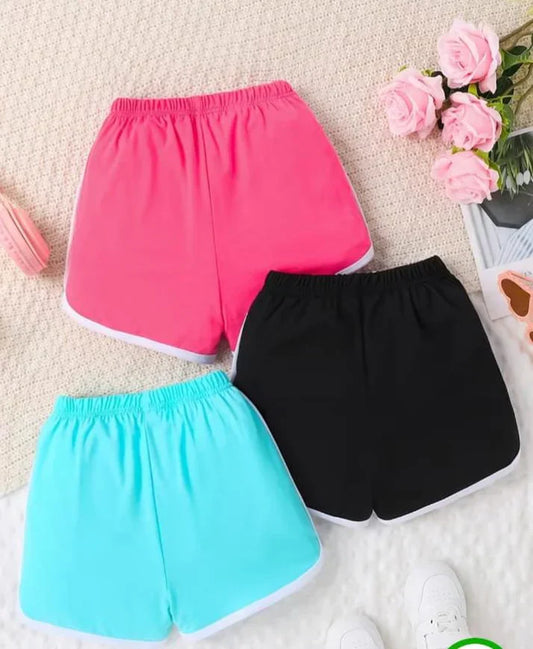 Pack of 3 Plain shorts for Women (pink , black , sky blue)