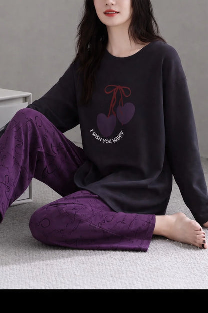 Black Happy Wish Full Sleeves Night Suit