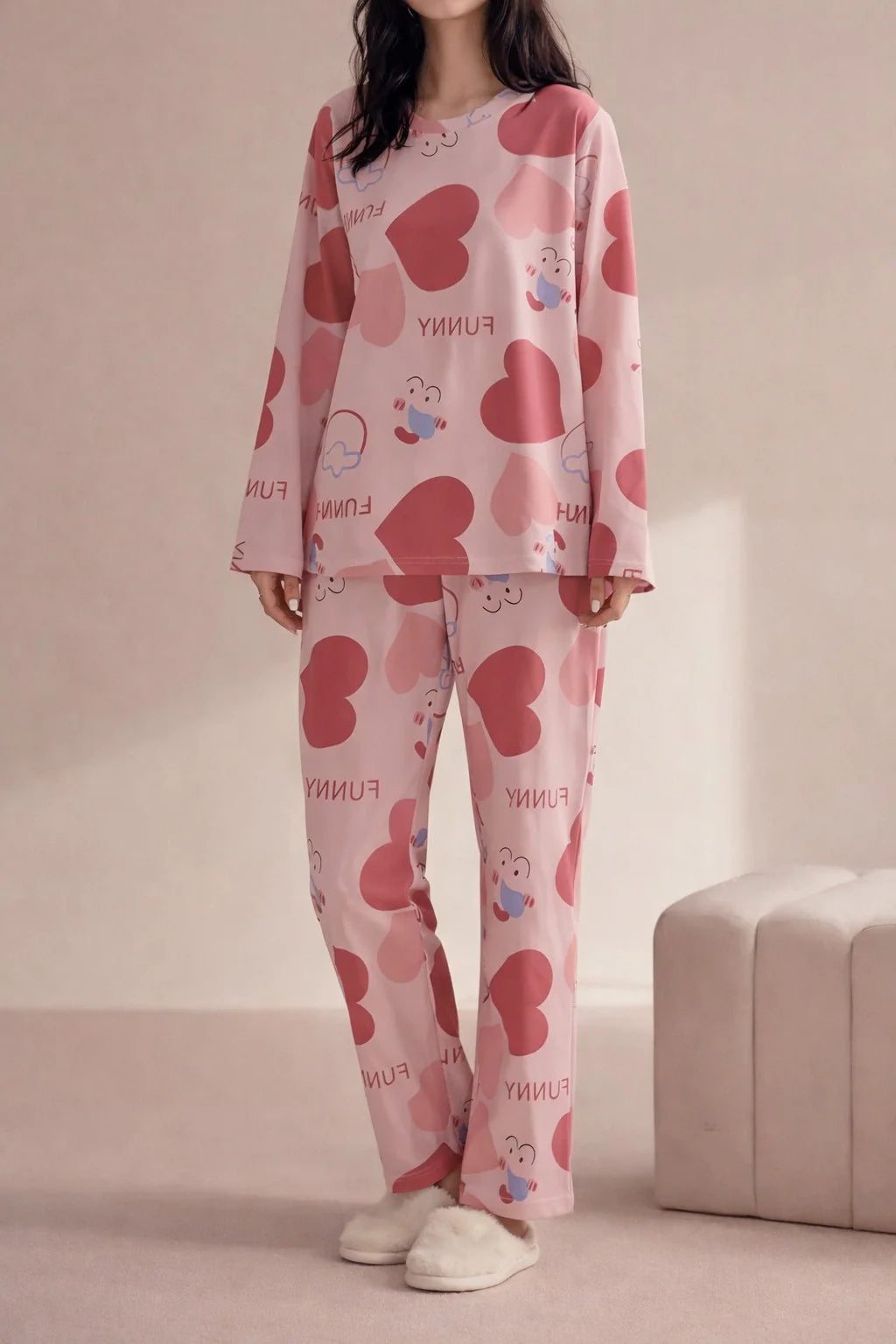 Pink All Over Big Hearts Night Suit For Her– Soft Feel, Cute Vibe