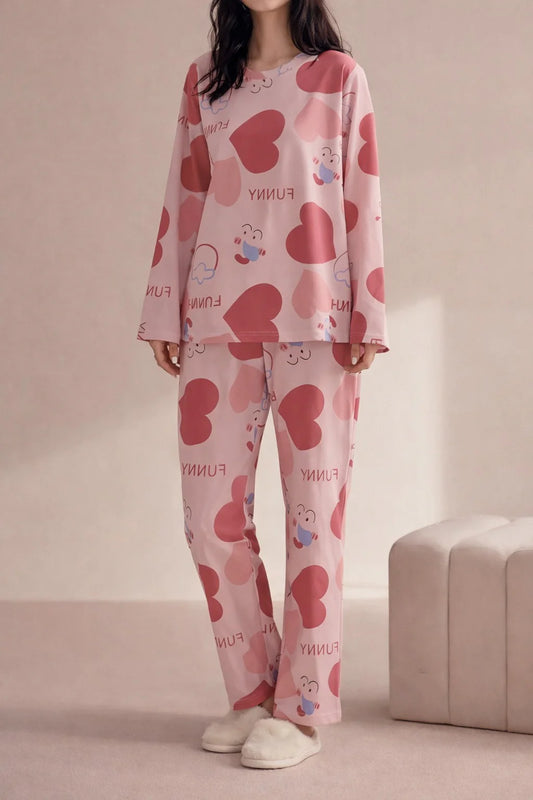 Pink All Over Big Hearts Night Suit For Her– Soft Feel, Cute Vibe