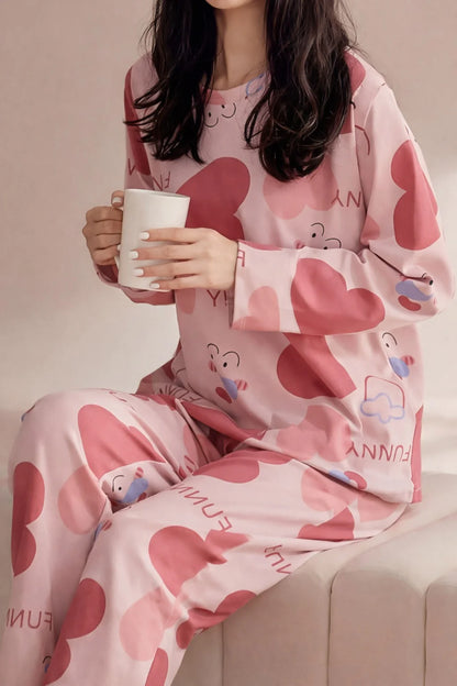 Pink All Over Big Hearts Night Suit For Her– Soft Feel, Cute Vibe