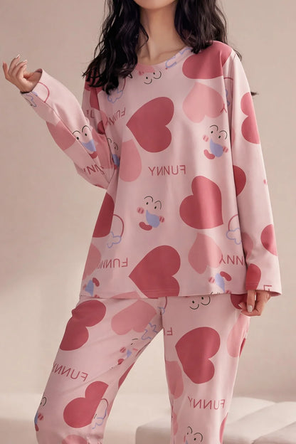 Pink All Over Big Hearts Night Suit For Her– Soft Feel, Cute Vibe