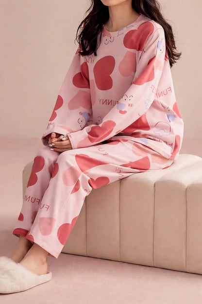 Pink All Over Big Hearts Night Suit For Her– Soft Feel, Cute Vibe