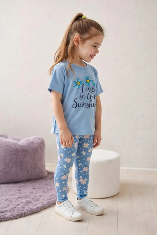 Sky Blue Live in the Sunshine Printed Kids Night Suit