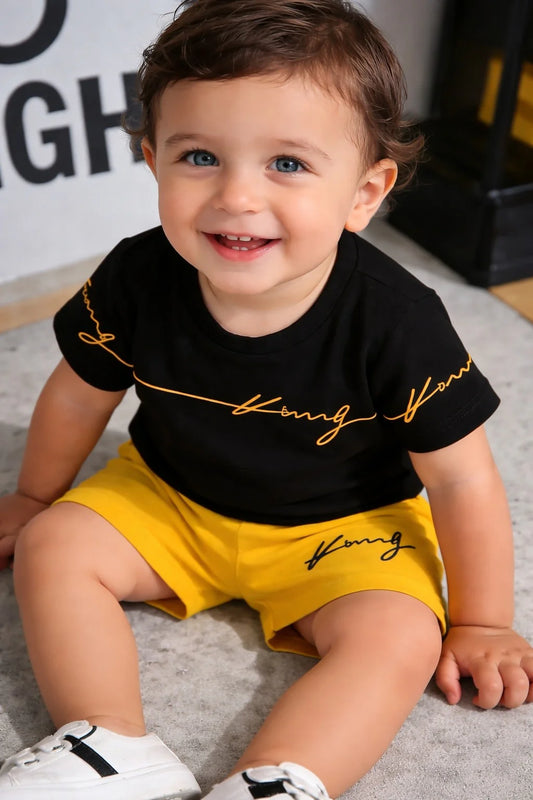 Black Kong Printed T-Shirt With Yellow Shorts Printed Kids Suit