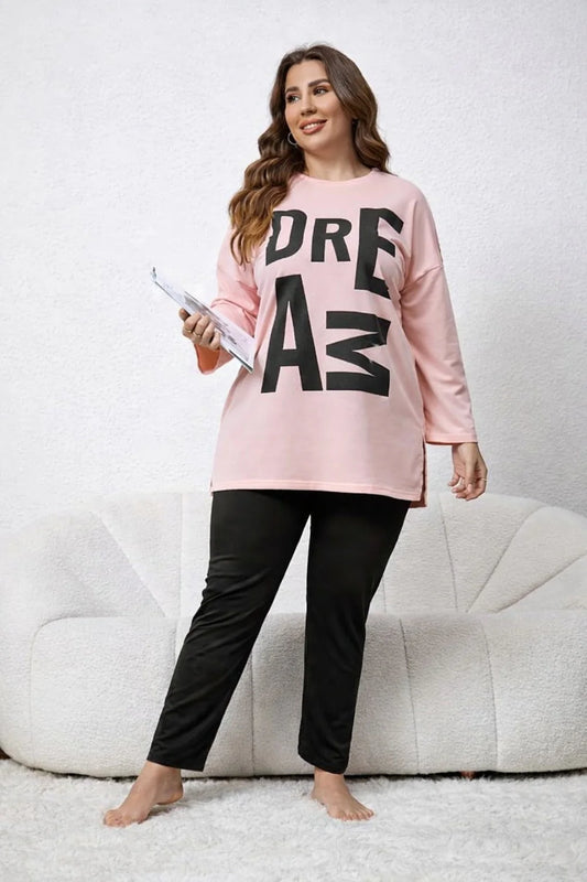 Pink Dreams Long Shirt With Black Trouser Night Suit For Her