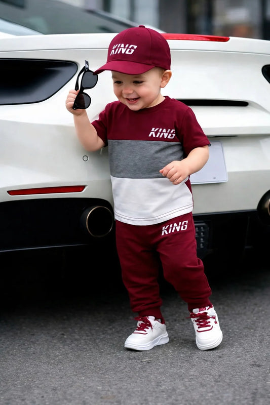 Maroon Grey White Multi King Printed Kids Suit