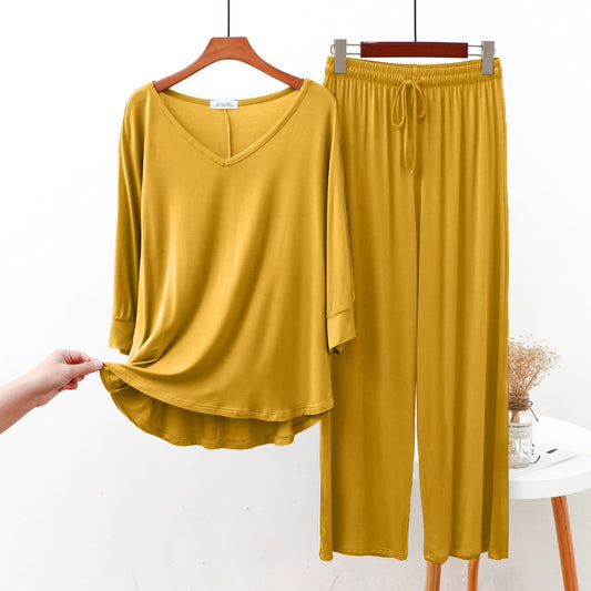 Yellow V Neck with Palazzo Style Pajama Full Sleeves Suit