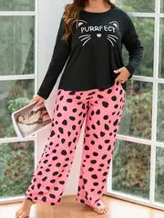 Dotted Dreams – Chic Cat-Themed Nightwear (RB-408)