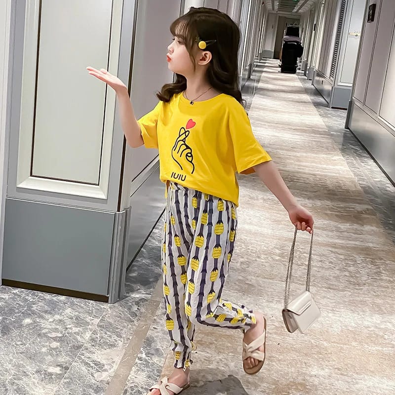 Baby or Baba Yellow Love Print Half Sleeves T-shirt With Printed Pajama Night Suit for Kids (1 Suit ) (SP-109)