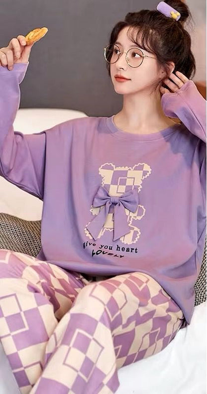 Lilac Give your heart Lovely Full Sleeves with Printed Pajama– Soft Feel, Cute Vibe