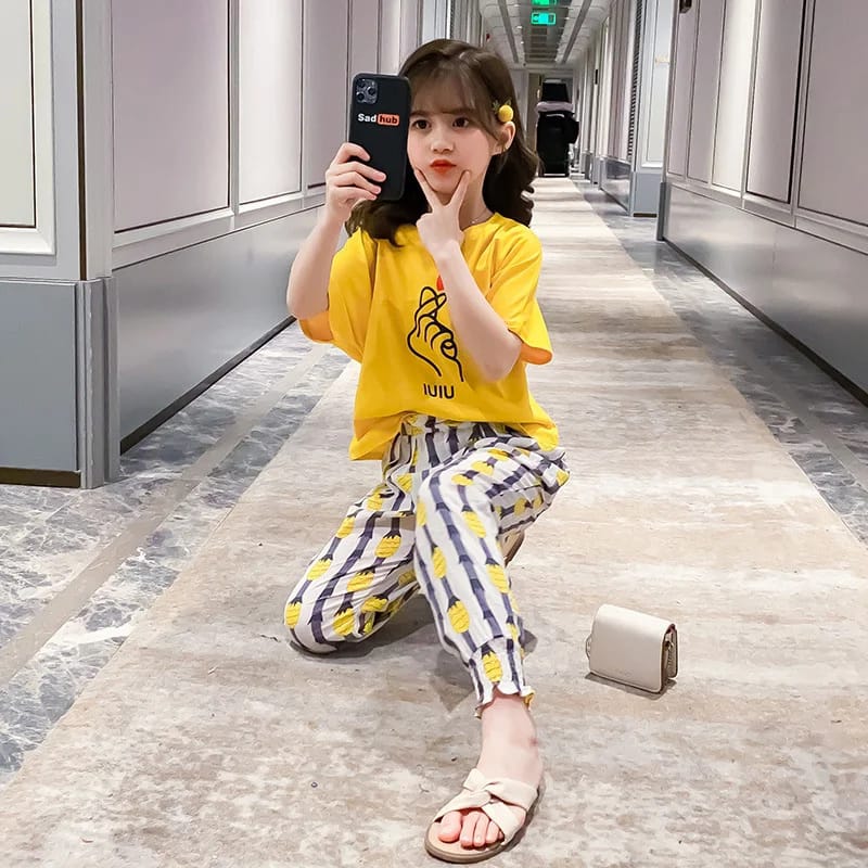 Baby or Baba Yellow Love Print Half Sleeves T-shirt With Printed Pajama Night Suit for Kids (1 Suit ) (SP-109)