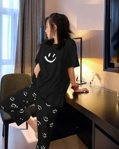 Black Smile Half Sleeves Printed Night Suit (SP-59)