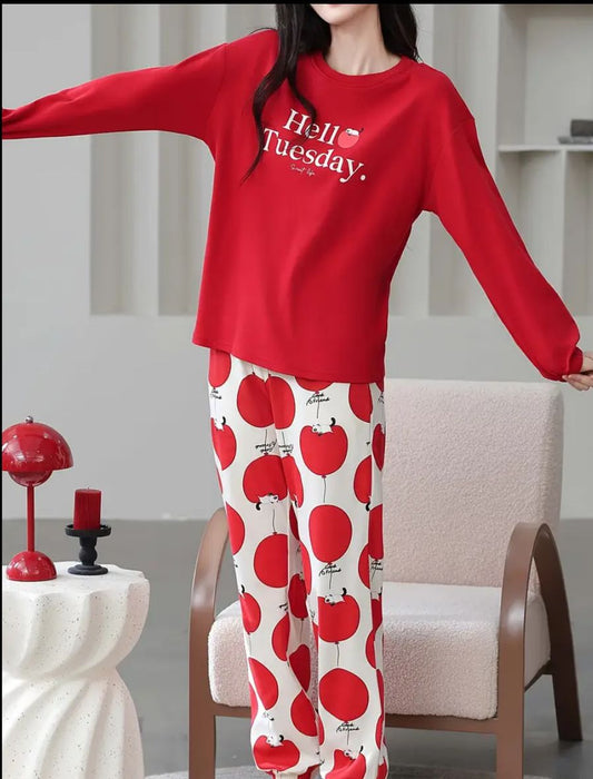 Red Hello Tuesday Red Nightwear Set – Soft Feel, Cute Vibe