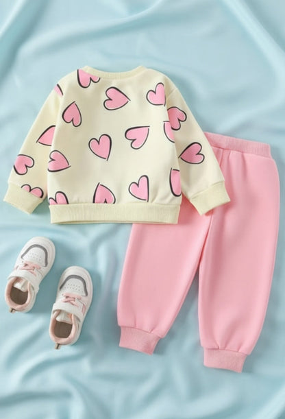 Off White With Pink Heart Cozy Tracksuit