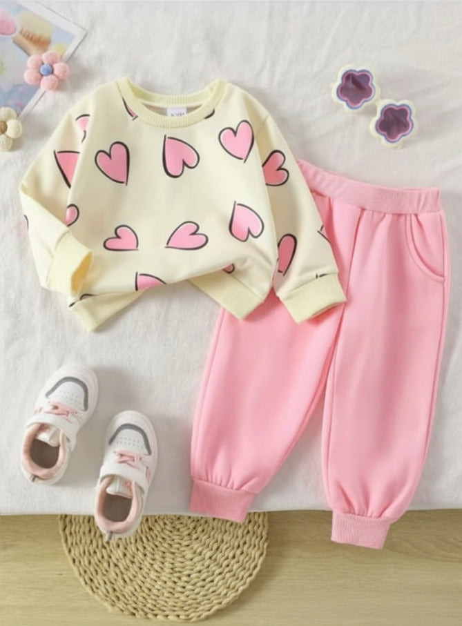 Off White With Pink Heart Cozy Tracksuit