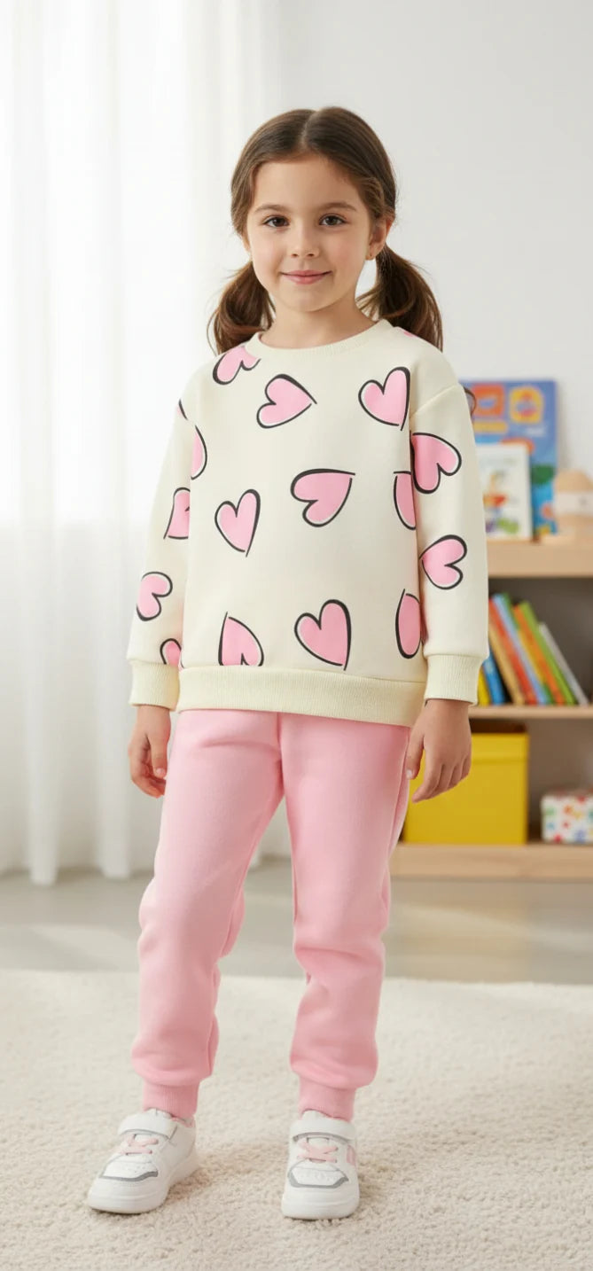 Off White With Pink Heart Cozy Tracksuit